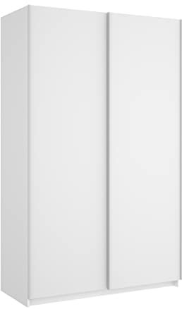 Mobelcenter, Armario 2 Puertas Correderas Matrimonio o Juvenil con 3 estantes y Barra de Colgar, Color Blanco Brillo, Medidas: Ancho: 120 cm x Fondo: 50 cm x Alto: 204 cm (1353)