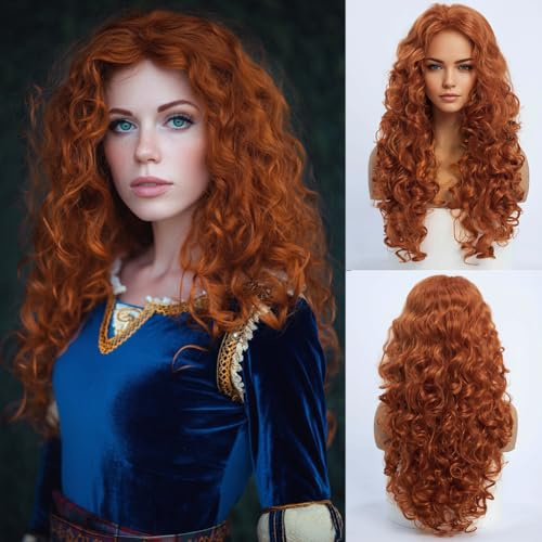 SIMKAYLEE peruk kopparröd lång lockig damperuk rött långt hår lockar lockad prinsessa peruk för kvinnor karneval kostym halloween karneval cosplay lång koppar röd peruk för kvinnor (60 cm)