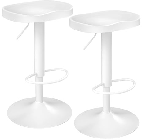 WOLTU Sgabelli da Cucina Set di 2, Sgabelli da Bar per Colazione in Legno Massiccio, Sgabelli da Bar a Sella, Altezza Regolabile, Sgabelli Girevoli a 360° con Poggiapiedi, Bianco, BH413ws-2