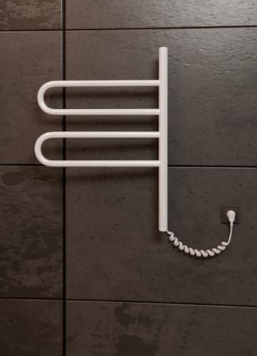 Elna Elektrischer Badheizkörper 650x460 mm – Weiß – 62W – 2 Schwenkarme – Wandmontage – IP44 – Energiesparend
