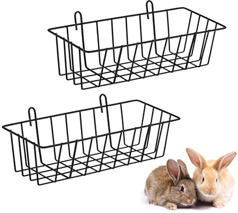 Bunny Hay Feeder - Set di 2 contenitori per rabbit, dispenser per in metallo, fornitura di gabbie per criceti nani, roditori, porcellini d' , portaerba portatile per interni o gabbie