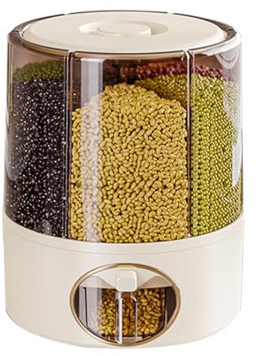 UCK-KIT Distributore di Cereali, 360 Rotazione 6 Scomparto distributore di Alimenti secchi, Ampio Contenitore a Grana con Coperchio, organizzatore di Cereali per Riso, Cereali e Merci secche,Large