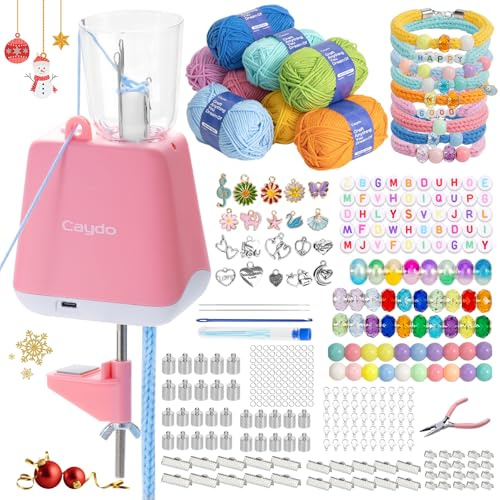 Caydo iCord Bracelet Maker Kit for Beginners, Electric i-Cord Knitting Machine, Automatic Knitting Yarns to i-Cords, 352pcs Bracelet Making Accessories, Efficiently DIY Knitting Kit for Crocheters