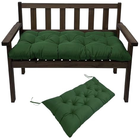 Cojines para Banco de Jardín Acolchado 90/100/110/120 x 50 cm,Cojín = para Interior y Exterior con Relleno Grueso y Cintas de Sujeción, Cojín del Asiento para Terraza(Verde oscuro,100x50cmx8cm)