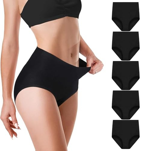 Desanlapi Culotte Femme Taille Haute Coton Culotte Stretch Slips sous-Vêtements pour Femmes Lot de 5 Doux Confortable Bikini Elasticité Féminins Slip Noir M