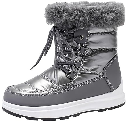 Generisch Bottines d'hiver pour femme - Imperméables - Bout plat - Garde au chaud - Bottes de neige confortables, gris, 39 EU