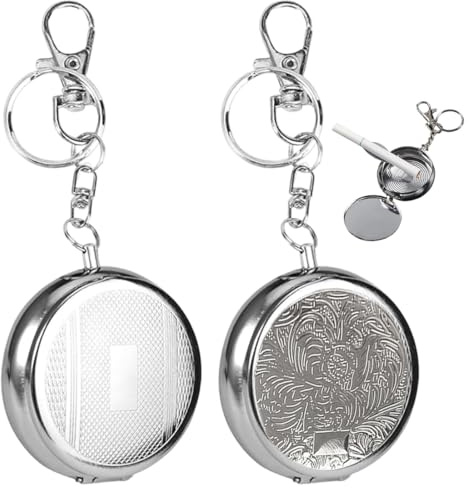 LACHT 2 Pcs Posacenere Tascabile Portatile, Mini Posacenere In Acciaio Inox Con Portachiavi Per Viaggi, Campeggio E Outdoor, Argento, Moderno Posacenere Da Borsetta.