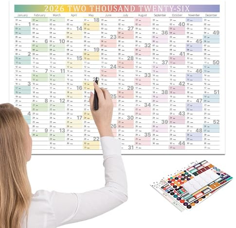 Calendario 2026, poster settimanale in carta spessa con adesivi, planner mensile, calendario annuale da parete, poster, per casa, scuola, scuola, insegnanti, studenti, famiglia, accademico, capodanno