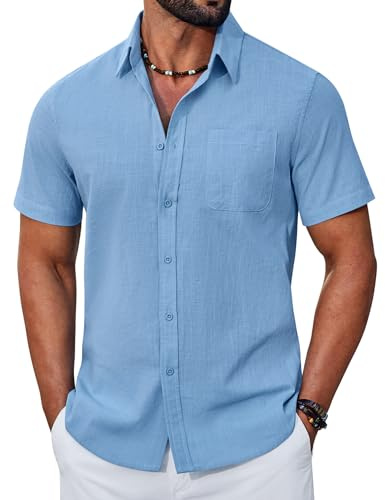 COOFANDY Men's Short Sleeve Cotton Shirt Summer Regular Fit Casual Shirts with Pockets