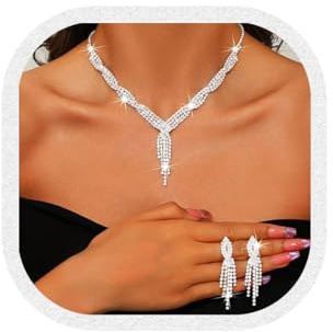 Ushiny Bröllopssmycken med halsband och örhängen i silver för dam