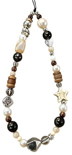 Vintage Brauner Handykette Perlen Handyanhänger Stern Herz Handykette Kurz Handgelenk Handyschlaufe Kamera Handschlaufe Handy Kette Perlen Handy Anhänger Handyband Kurz Beaded Phone Chain Wrist Strap