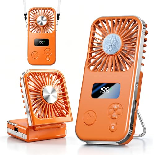 SINOTE'CA Ventilatore Portatile con Piastra Fredda, Pieghevole, USB Ricaricabile, 5 Livelli di Velocità, Ventilatore da Collo e da Tavolo, con Funzione Power Bank