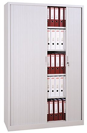 Großer Querrollladenschrank komplett montiert weiß (HxBxT) 195x120x46cm Stahl Büro Aktenschrank Rollladenschrank weiß 555167