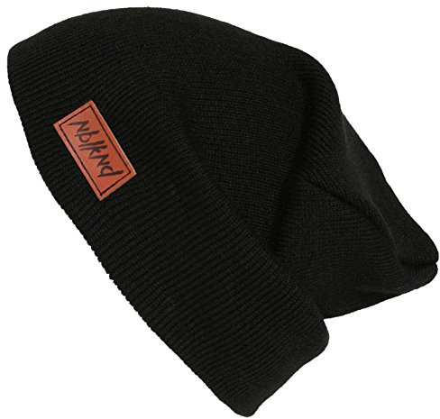 Nebelkind Unisex Beanie Classy Lederpatch Strickmütze Schwarz One Size