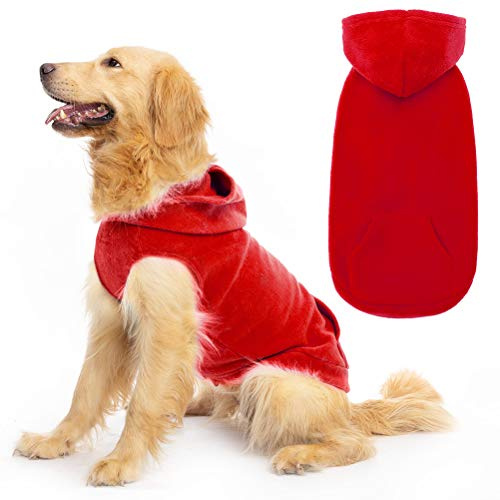 EXPAWLORER Dog Hoodie Fleece Jumper Vest, Hooded Dog Sweater Fall Winter Pet Clothes Sweatshirt with Lead Hole, Sleeveless Warm Cosy Puppy Clothing for Cat Small Medium Large Dogs Girl Boy, Red L