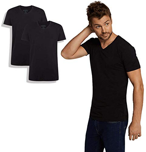 Bamboo Basics, maglietta da uomo in bambù , modello “Velo”, con scollo a V, confezione da 2 pezzi, extra morbida e traspirante, bianca, S-XXL, Nero , XXL