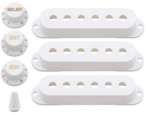 Unxuey Strat gitarr pickup fodral hållare set, vit | 48/50/52 mm, enkel spole, volymton vred, växelspets, för Fender Stratocaster ST