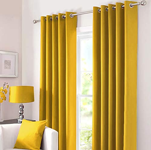 Kinfolk Textile Blackout Thermal Eyelet Ring Top Insulated Pair of Curtains Including 2 Tiebacks (Ochre Yellow, 66 x 54)