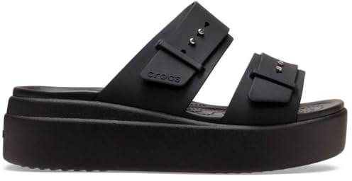 Crocs Femme Brooklyn Buckle Low Wedge Sandales, Black, 39/40 EU