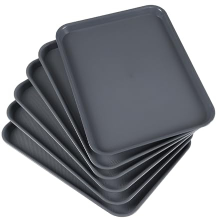 Uumitty Set of 6 Plastic Dinner/Drinks Serving Tray, Large Serving Platters Trays, Grey