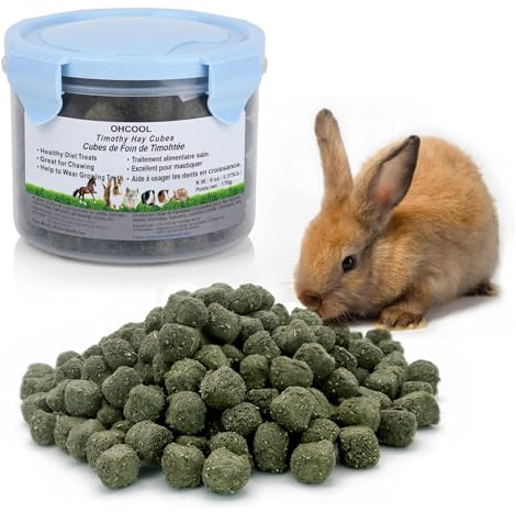 Ohcool Timothy Hay Cubes 6oz -100% Natural Timothy Hay Made for Rabbits Sulcata Tortoise Guinea Pig, 6 oz