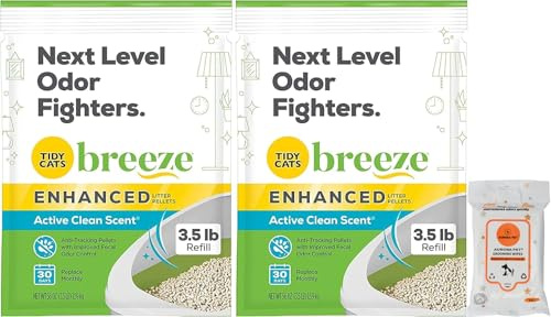 (2 Pack) Cat Breeze Enhanced Active Clean Scent Cat Litter Pellets, Refill 3.5 lb with Aurora Pet Wet Wipes