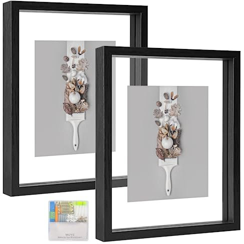 MUYE 8 x 10 flytande ramar set med 2, dubbel glasbildram visar alla storlekar på foto upp till 8 x 10, väggmontering eller bordsstativ, svart