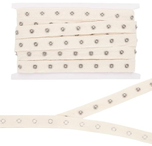 BENECREAT Ruban à Pression en Métal de 4.6 m pour Coudre le Ruban à Bouton-Pression Beige, Bandes de Boutons à Pression en Coton, 20mm, Ruban à Pression pour Bricolage, Artisanat de Couture