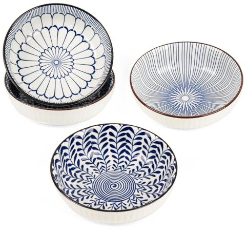 ChasBete Juego de 4 cuencos aperitivos de cerámica, cuencos pequeños para salsas postres preparación de cocina platos aperitivos, azul, 13x4cm