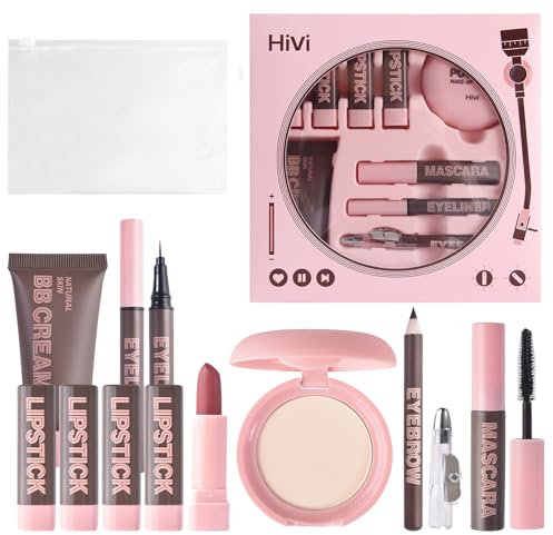 Make Up Set - Tragbares 9-Teiliges Schminkset Für Mädchen Damen - Matt Lippenstifte, Setting Powder, BB Cream, Wimperntusche, Eyeliner, Augenbrauenstifte Make-Up Sets Mit Aufbewahrungstasche