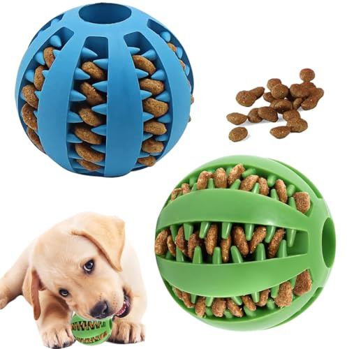 ruitao 2Pcs Pets Dog Treat Toy Ball, Rubber Pet Food Balls, Pets Tooth Cleaning Toy Balls, Interactive Pet Toys, Dog Treat Ball Dispenser, Safe Rubber Feeder, Suitable for Puppy Challenging Activity
