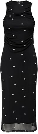 ONLY L Onlparis S Midi AOP Dress Box Jrs, Negro, Mujeres