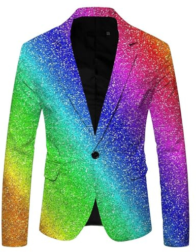 Cexiakong Men's Jacket Modern Sporty Jacket Suit Regular Fit Men's Suit Jacket Blazer Jacket Transition Jacket Shiny Sequins Suit Jacket for Christmas Wedding Party Business Autumn Winter, rainbow,