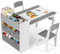 Kindertisch mit 2 Stühlen, Holz Kinder Tisch Stuhl Set,Kindersitzgruppe mit Papierrolle, Maltisch Schreibtisch mit Stauraum, 4 Aufbewahrungskiste, Kindertisch für Schule Kindertagesstätte,Grau Weiß
