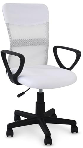 IDIMEX Bürodrehstuhl Jogo höhenverstellbar, weiß - ergonomischer Schreibtischstuhl mit Armlehnen, Drehstuhl mit atmungsaktivem Mesh Stoffbezug, Stuhl für Büro und Home Office
