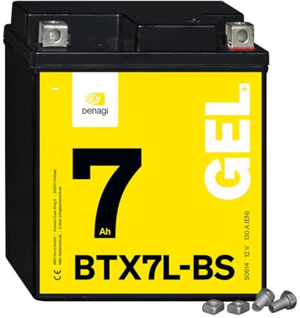 Denagi 50614 GEL BTX7L-BS Motorradbatterie 12V 7Ah, Ersetzt YTX7L-BS, wartungsfrei versiegelt vorgeladen