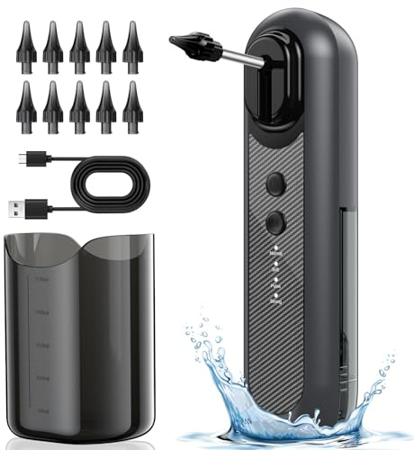 Kit de eliminación de cera para los oídos, limpiador eléctrico de oídos con 4 modos de presión y 10 puntas reutilizables, kit de limpieza de oídos seguro y resistente al agua para adultos, herramienta