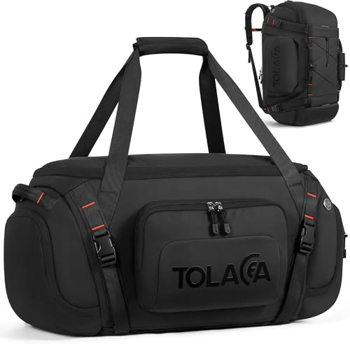 Tolaccea Sporttasche Rucksack für Herren & Damen – 55L große Reisetasche mit Schuhfach, Nassfach & Laptopfach (15,6) – Wasserdicht Duffle Bag für Weekender, Fitness, Sport & Reisen(Schwarz)