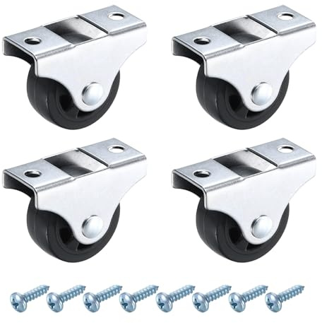 PATIKIL 1.3 Inch Fixed Caster Wheels, Nylon No Bearing Small Non-Swivel Casters Wheels with Metal Top Plate for Furniture Drawers Storage Bins DIY Project - 4pcs (Black)