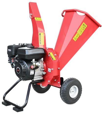 KARHDIR Wood Chipper Shredder Mulcher, 7 HP 212cc Gas-Powered Heavy Duty Engine, 3-Blade Disc Cutter, 10 Large Wheels for Easy Mobility, for Garden, Orchard, Courtyard, Farm