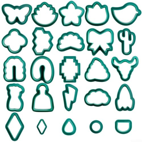 Kunststoff-Modelliermassen-Ausstecher-Set mit 25 Teilen für Schmuckherstellung und Töpferei, für sauberes und präzises Schneiden von Tonform (grün)