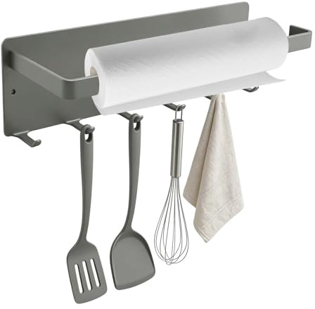 Porte Sopalin Mural Magnétique, Porte-Rouleau de Cuisine sans Perçage, Porte Essuie Tout Murale, Acier au Carbone, Support de Rouleau à Gâteau, Supports pour Papier Rouleau, Gris