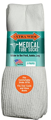 Extra Wide Unisex Diabetic Tube Socks (Pack of 3 Pairs) Fit Up to 4E/6E Foot & 22 Calf (White)