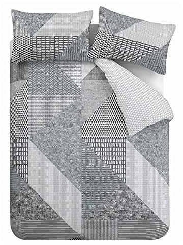 Catherine Lansfield Bedding Larsson Geo King Duvet Cover Set with Pillowcases Grey