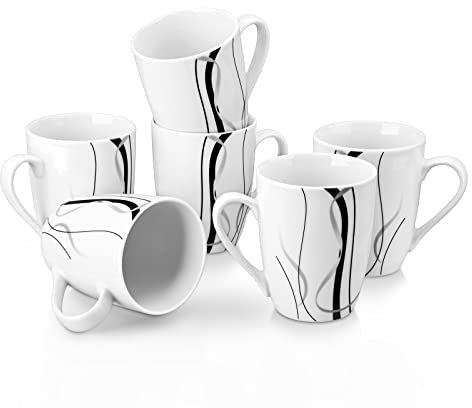 VEWEET Juego de 6 Tazas de Cafe 330 ml para 6 Personas de Porcelana Juego de Tazas FIONA Cafe Mugs para el Desayuno, Apto para Lavavajillas