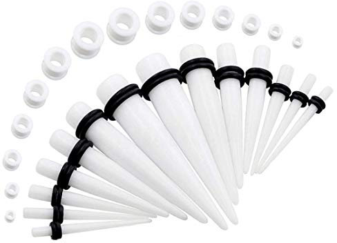 HuaCan Dehnstäbe Dehnset Silikon Tunnel - 14 Paare Tunnel Dehnungsstäbe Acryl Dehnstäbe 3-12mm + Silikon tunnel 3-12mm, Weiß