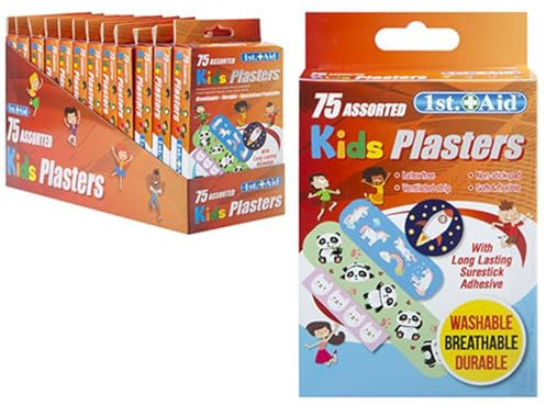 Bargain Gateway Lot de 75 pansements pour enfants Tailles et motifs assortis