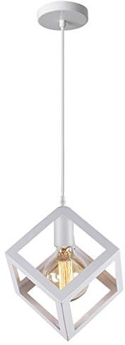 iDEGU Lampadario a sospensione moderno a Forma di Cubo Stile Geometrico E27 Lampada da Soffitto Vintage in Metallo per camera da letto, soggiorno, ristorante - 16cm, Bianco