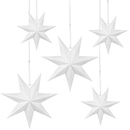 Wishstar Paper Star Lantern, 5 Stelle di Carta White da Appendere, 3 Diametro 25 cm, 2 Diametro 40 cm, Decorazione per Natale, Matrimoni, Compleanni, Feste, Baby Shower, Vacanze
