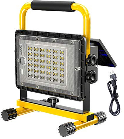 OOWOKS Faretto da Cantiere Portatile a LED da 200W con Pannello Solare, Luce da Lavoro USB Ricaricabile 8000LM, 6000K, Batteria 20800Mah, 4 modalità, Faro da Lavoro Impermeabile per Esterna Campeggio